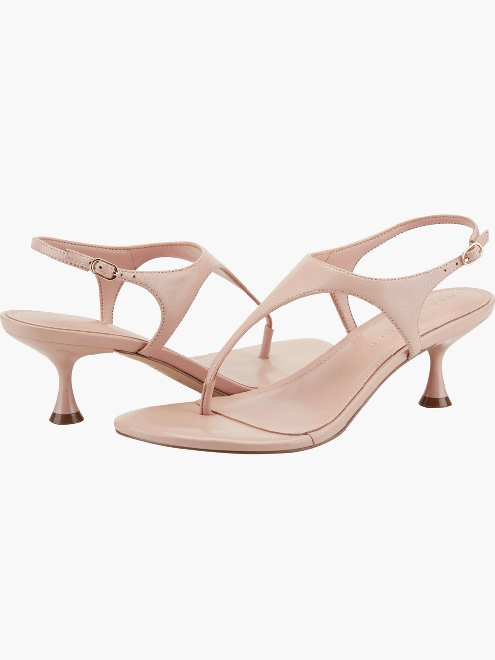 NIB-Marc Fisher Women's Pelysa T-Strap Kitten Heel Leather Dress Sandals 7.5M